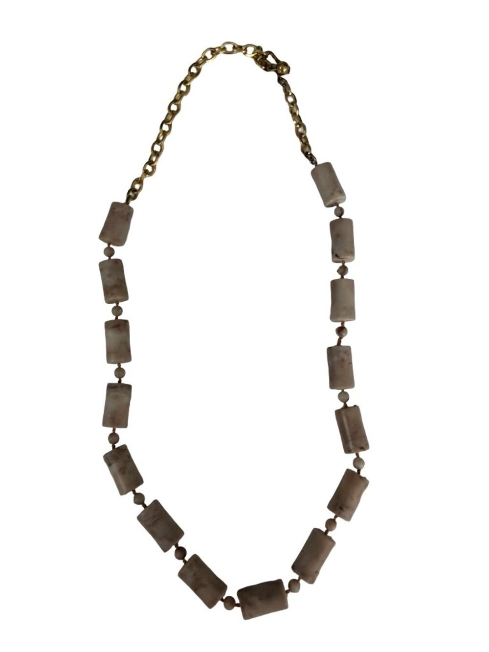 Cream Marbled Resin Bead Necklace Gold Tone Chain Minimalist 16"